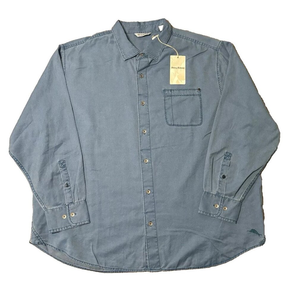 Tommy Bahama Men's Big & Tall 2XB Mambo Blue Tahitian Twill Long Sleeve Shirt - Picture 2 of 8